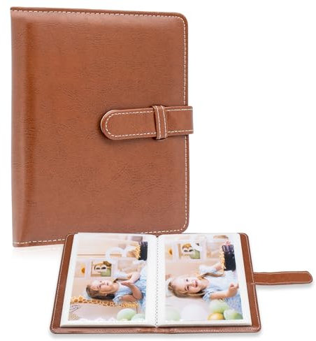 Fotoalbum 10x15 Fotos - 68 Taschen kleine Mini-Kapazität Premium Vegan Leder Cover, tragbare Brieftasche Fotoalbum für Jungen Mädchen Geburtstag Hochzeit (Braun)