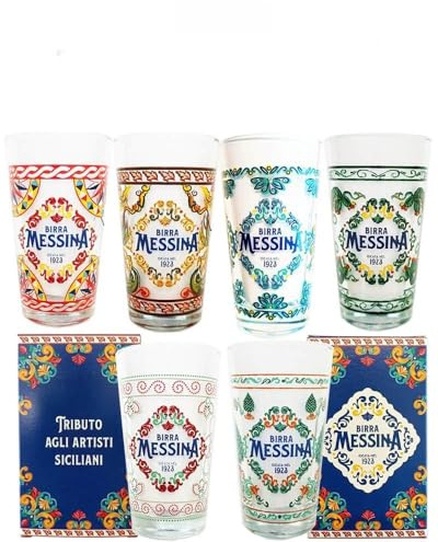 Generico Set 6 Bicchieri Birra MESSINA Edizione Limitata 0.2 CL - Tributo alle Citta' Siciliane (Carretti di Palermo)