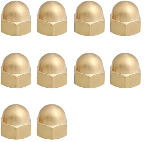 PHMING 10 Pièces Écrou Borgne M10, M10 Dôme Cap Tête Hex Laiton, GB923 Hexagone-Laiton Écrou Hexagone Forme Haute, pour la Fixation et la Décoration Quotidiennes
