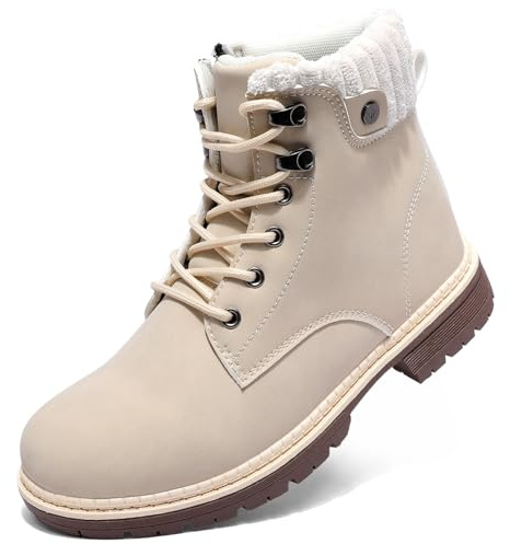 VTASQ Bottes de Neige pour Femmes Plates Snow Boots Chaudes Chaussures Montantes a Lacet Antidérapant Pied Minimaliste Confortables 37-42EU beige 39EU