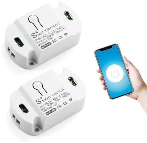 DEWIN 10A Smart WiFi Wireless Light Switch, 2PCS WiFi Remote Timer Switch Universal DIY Module for Smart Home Automation Smart Life APP/Tuya APP, Voice Control Compatible with Alexa/Google