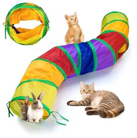 Tunnel per gatti, pieghevole, giocattolo per gatti, per gattini, cuccioli, conigli, interni ed esterni (Colorful 2 Way Cat Tunnel)