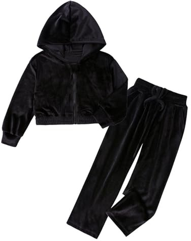 Survêtement à Capuche en Velours pour Filles, Tenue de Jogging en Polaire Chaude, Tenue Douce et décontractée, Deux pièces avec Pantalon pour Les Sorties Quotidiennes