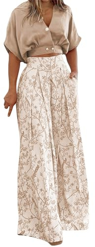 Generico Completi Fibra Mista Donna Fresco Da Indossare Completo Donna Corto Stile Boho Set Coordinato Estivo Sbieco Abbigliamento Eleganti Tuta Elegante