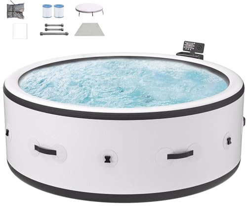 Bañera de hidromasaje inflable para 4-6 personas, spa redondo portátil con masaje de burbujas y panel de control digital, perfecto para uso en interiores y exteriores en patio, patio o junto a la