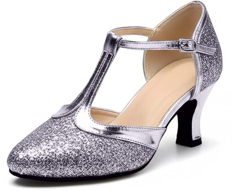 Chaussures de danse latine - Chaussures de danse standard - Chaussures de danse de carnaval avec ruban adhésif pour femme - Élégantes chaussures à talon moyen - Parfait pour le quotidien - Printemps