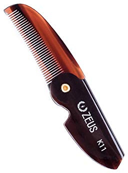 ZEUS Folding Mustache Comb for Men, Handmade Saw-Cut Pocket Comb for Men’s Beard & Moustache Grooming, Compact & Travel Friendly (Traditional) K11