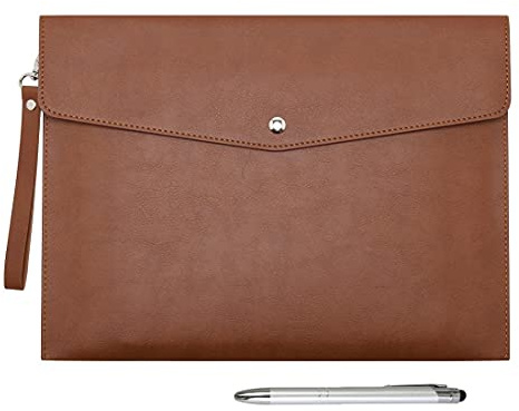 Wonderpool A4 PU Leather Envelope Documents File Portfolio Large Capacity Folders Travel Bag for Paper Letter Stationery Organizer and Tablet Case PC Sleeve (Coffee)