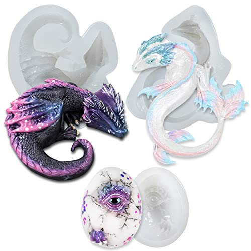 FUNSHOWCASE Drachen Epoxidharz Silikonformen Gießformen Meeresdrache Feuerdrache Drachenei 3er Set