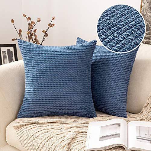 MIULEE 2er Set Kissenbezug Kordissen Dekokissen Kissenbezüge Kissenhülle Zierkissen Überwurf Sofakissen Deko Weich Couchkissen Bezug für Sofa Stühle Schlafzimmer 40x40 cm Blau