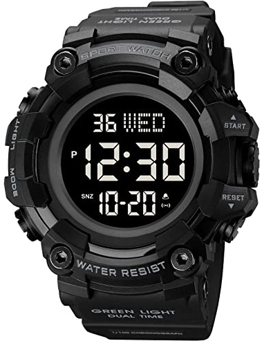 XCZAP Large Dial Stopwatch Mens Watches LED Light Digital Wristwatches 5Bar Waterproof Countdown Clock (Full Black)
