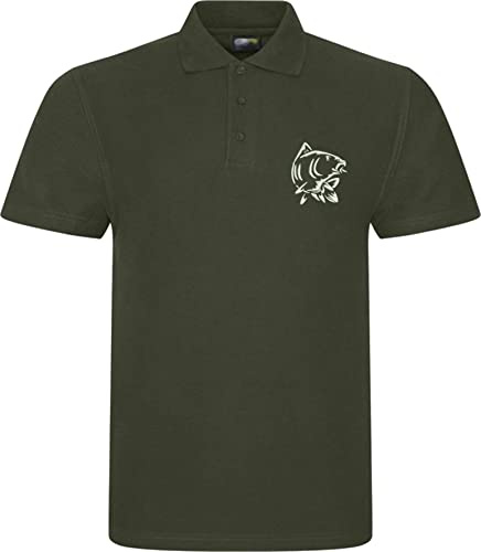 Embroider Left Chest Carp Hunter Logo Polo Shirt Fishing Fisherman Adventure Unisex Gift Polo Top (Military Green, XL, x_l)