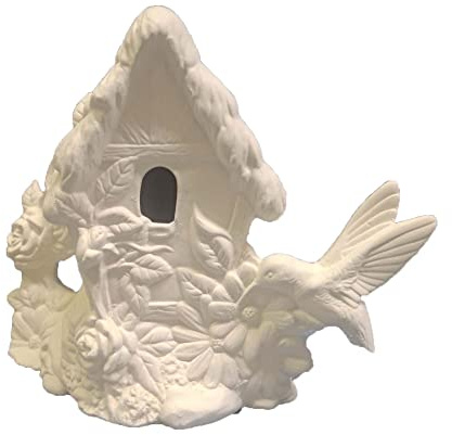 Hummingbird Birdhouse 7 x 8 Ceramic Bisque, Ready to Paint