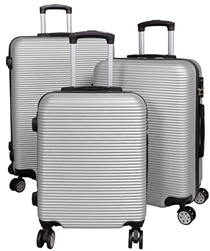 Monopol Trendyshop365 Koffer-Set 3-teilig Hartschale Malaga 4 Räder Zahlenschloss Silber