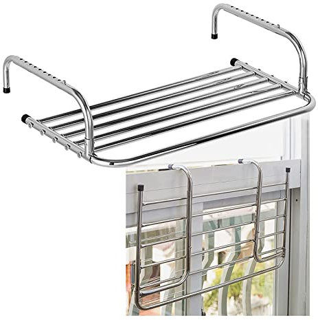 RWRAPS Wäscheständer aus Edelstahl, Wäscheständer zur Wandmontage, für Balkongeländer und Fensterbank, um 360° drehbarer klappbarer Handtuchhalter, praktischer Multifunktions-Aufhänger (70 cm)