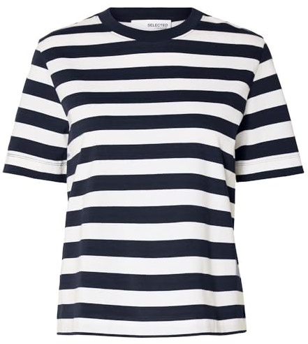 SELECTED FEMME Womens Slfessential Striped Boxy Tee Noos T-Shirt, Dark Sapphire, XS UK