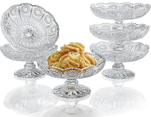 6Pcs Glass Cake Plate Dessert Stand,Crystal Cupcake Plate Server,Clear Small Cake Stand for Chocolate, Dessert, Fruit,Wedding, Birthday, Baby Shower, Party