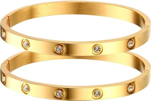 Damen Armreif, Schmuck Damen Armband, 2 Pcs Personalisierte Armbänder, Armband Damen Gold, Freundschaftsarmband für Mädchen, Frauen
