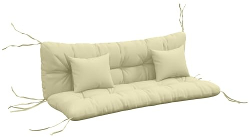 Outsunny Ensemble de 4 Coussins d'extérieur pour balancelle de Jardin, 1 Coussin d'assise Coussins de Dossier et 2 oreillers Crème