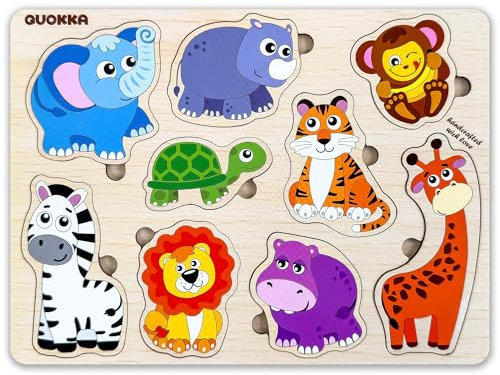 QUOKKA Spielzeug Puzzle ab 1 2 3 Jahre - 25x19 cm Montessori Holz Steckpuzzle für Kinder ab 3 4 - Lernspielzeug mit Wilde Tiere für Mädchen und Jungen - Geschenke zu Weihnachten
