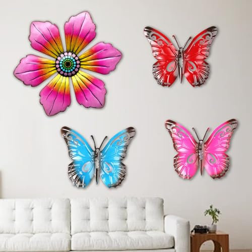 BSITSSS Ladybird Garden Decorations, Metal Wall Art Butterfly Decorations, Flower Garden Ornaments Outdoor Wall Hanging Decoration Shed Fences Walls Art Deco (flower)