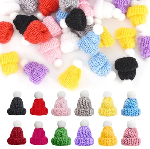 EIHI 28 PCS Mini gorros de Navidad, accesorios de joyería de punto, sombreros decorativos de juguete, decoración de mesa de Navidad, juegos de sombreros tejidos de color, sombreros urinarios de