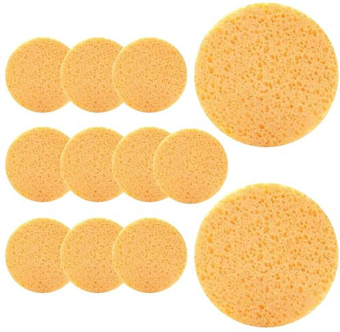 12Pcs Large Facial Sponges Reusable Natural Face Sponges Cleansing Puff Mask Sponges Make Up Remover Sponges Pads Cellulose Sponges Face Wash Sponge Reusable Round Face Sponge for Facial Cleaning SPA