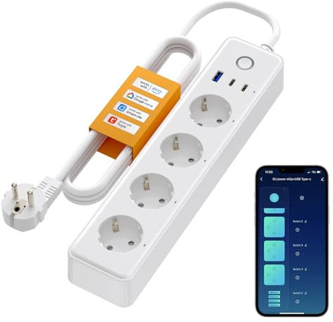 MIUCDA Smart - Multipresa con 4 prese da 10 A, 1 USB e 2 connettori tipo C, presa multipla commutabile singolarmente, compatibile con Alexa, Google Assistant, Smart Life, Tuya accesso remoto, 1,5 m