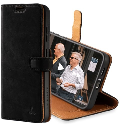 Snakehive Leather Wallet for Samsung Galaxy S25 - Real Leather Wallet Phone Case with Viewing Stand and Card Holder - Flip Folio Cover with Card Slots (Black)