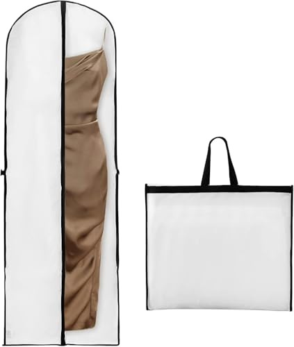 MINISOISO Borsa Porta Abiti 180x60cm, Porta Abito da Sposa Bianco, Custodia Porta Abiti, Porta Abiti da Viaggio, Polvere Pieghevole Copertina di Protezione da Matrimonio Resistente(Bianco)