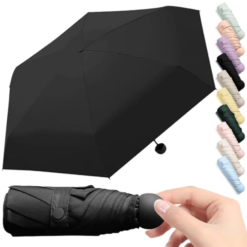 Thryviel Parapluie de Voyage Anti-UV Petit Parapluie Mini Parapluie Portable Parapluie de Poche Parapluie Ultra Léger Portable Coupe-Vent Transport Quotidien Convient à Toutes les Personnes (Noir)