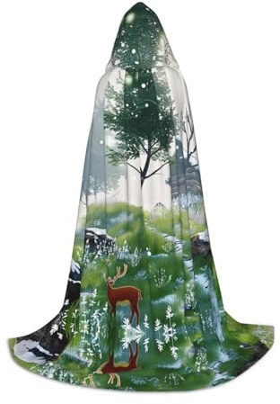 HCVXBSA Magical Forest Svart mantel med huva för män och kvinnor, trollkarlsmantel med, hållbar och bekväm lång kappa för Halloween, cosplay, fester Small