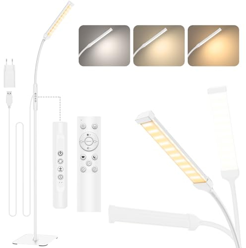 Mojimdo 120 LED-golvlampor, touch-kontroll golvlampa [3 färglägen och 10 ljusstyrkenivåer] lä med svanhals för vardagsrum, sovrum