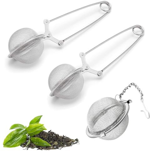 3er Set Tee Sieb mit Griff, Edelstahl Teezange und Kugel-Sieb für loses Blatt-Tee, Gewürze und Gewürzmischungen, Küchenaccessoire – Perfekt für Tee- und Küchenliebhaber!