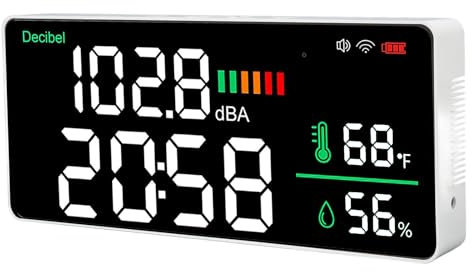 LED Decibel Messgerät an der Wand mit WLAN -Funktion - 11 -Zoll -Schallpegelmessgerät für Anwendung - Bequemes Geräuschmessgerät für Zuhause und Büro