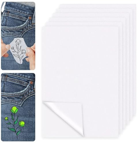 6 Sheets A4 Water Soluble Embroidery Stabilizer, Water Soluble Embroidery Paper, Printable & Drawable for Hand/Machine Embroidery, Tear-Away Backing Paper Decorate Various Fabrics(30x21cm)