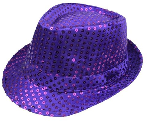 Ankelesz Sequin Fedoras Hats for Kids, Assorted Color, Bulk, Mardi Gras, Gangster Costume (Purple)
