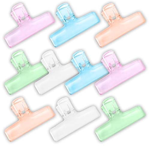 10 pinzas plegables grandes, clips de encuadernación, clips de papel, grapas, bulldog clips, carpeta transparente de jalea, carpeta de 7,4 cm, pinzas plegables para organización de notas (12)