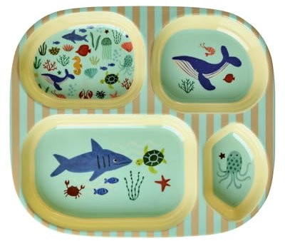 Rice Melamin Kinderteller mit 4er Einteilung - blau - Ocean Print