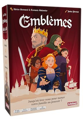 SAVANA Emblèmes - Jeu de Société Stratégique Familial - Version Française - Luttez pour Le Pouvoir dans Un Royaume Divisé - Jeu de Cartes dès 10 Ans - 3 à 5 Joueurs, 20 Minutes