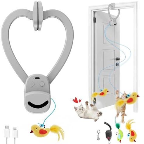 CATPICK Interactive Cat Toys for Indoor Cats - Automatic Flying Bird & Mouse Doorway Hanging Toy, USB Rechargeable Electric Kitten Toy for Hunting Instinct, Enrichment & Exercise, 2 Birds & 1 Mouse