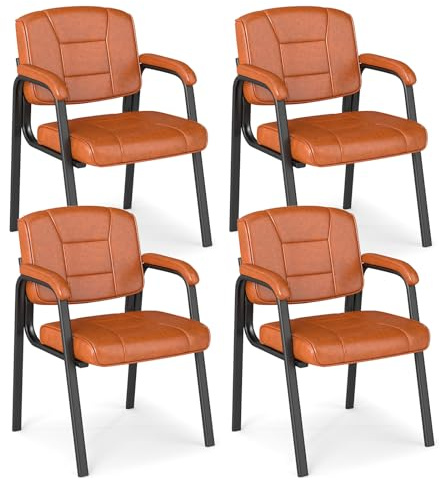 COSTWAY 2/4 PCS Executive Office Chairs, PU Leather Reception Chairs with Padded Armrests, Upholstered Meeting Conference Armchair Guest Seats for Waiting Room Home Office (4 PCS, Coffee + Black)