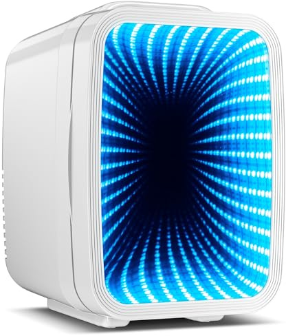BEICHEN Mini Kühlschrank, 4L / 6 Dosen Leise Minikühlschrank, 7 RGB Lichtmodi, 2in1 Kühl- und Warmhaltefunktion für Getränke & Skincare, AC 220V / DC 12V, Mini Fridge für Gaming, Büro, Auto (Weiß)