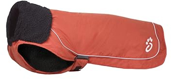 Mountain Paws Waterproof & Windproof Cordura® Fleece-Lined Dog Raincoat | Water & Winter Resistant Outer with Reflective Piping for Visibility, Fleece Inner for Warmth, Orange, Medium