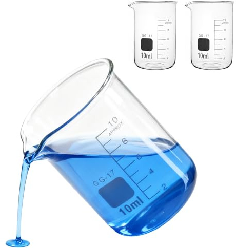 2 Piezas Vaso Medidor de Vidrio Forma Baja 10 ml Cristalería Graduada con Escala y Boquilla de Vertido para Cocina Laboratorio Líquidos