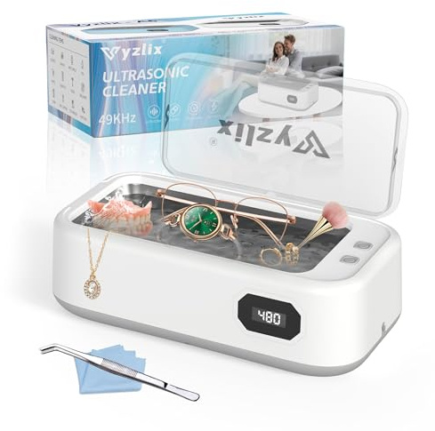 Ultraschallreinigungsgerät, 49000Hz Brillenreinigungsgerät, 640ml Ultrasonic Cleaner, 5 Modi Ultraschallreiniger mit Display, für Brille Zahnersatz, Uhren, Ringen, Schmuck, Münzen Rasierköpfe