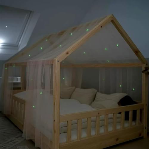 Joyseedi Ciel de lit avec étoiles lumineuses, baldaquin, décoration pour chambre d'enfant, cadeau pour fille/garçon, 135 x 420 cm, ciel de lit, rideaux décoratifs, lits d'enfant avec étoiles