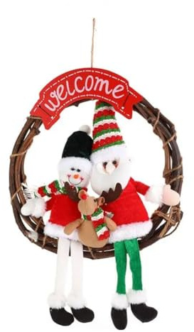 Bosiyrggrl Couronnes de Noël Artificielles en Rotin, Décorations pour Porte D'Entrée, Couronnes à Suspendre au Mur, Couronnes du Père Noël