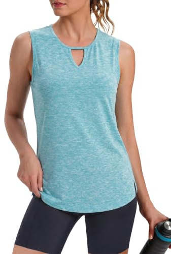 Crewhpo Canotta Palestra Donna con Scollo a U e Retro in Rete Top Sportivo Femminile Traspirante per Fitness Yoga Corsa Maglia Sportiva Leggera Blu L