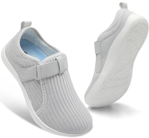 JIASUQI Womens Wide Walking Shoes Width Orthopedic Barefoot Diabetic Shoes for Swollen Edema Feet Zero Drop Indoor Outdoor Casual Shoes(Lightgrey 40,6.5 UK)